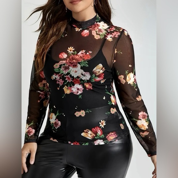 NIP--Floral Mesh Long Sleeve Top - Picture 3 of 5